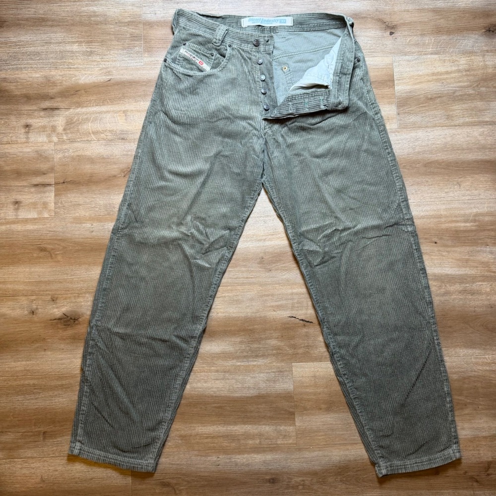 Vintage Diesel Corduroy Saddle Pants Men 33x32 Green Made in Italy Button Fly